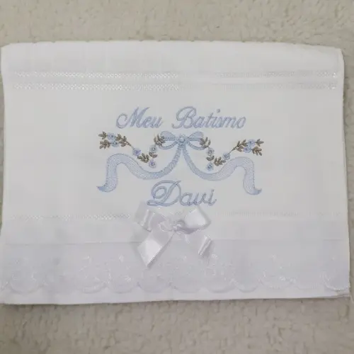 Kit Toalha Batizado Personalizada Menino e Vela Decorada
