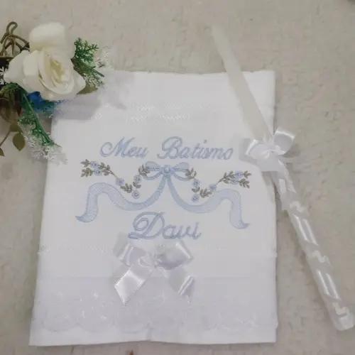 Kit Toalha Batizado Personalizada Menino e Vela Decorada