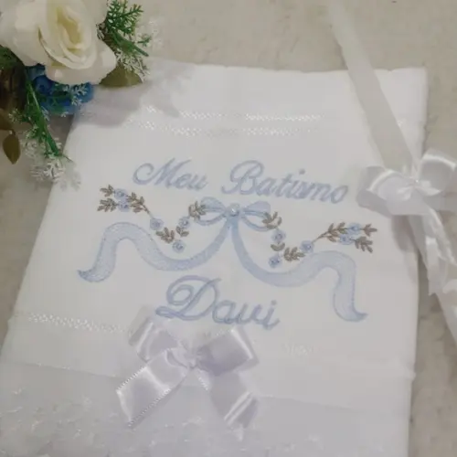 Kit Toalha Batizado Personalizada Menino e Vela Decorada