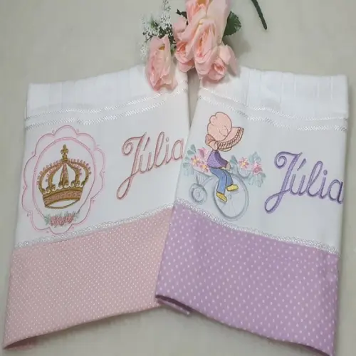 Kit Toalha de Lavabo Personalizada Bordado Menina