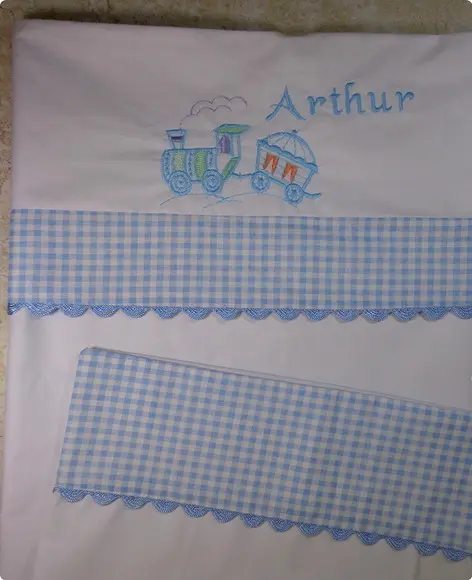 Lençol e Fronha de Carrinho ou Mini Berço Trenzinho