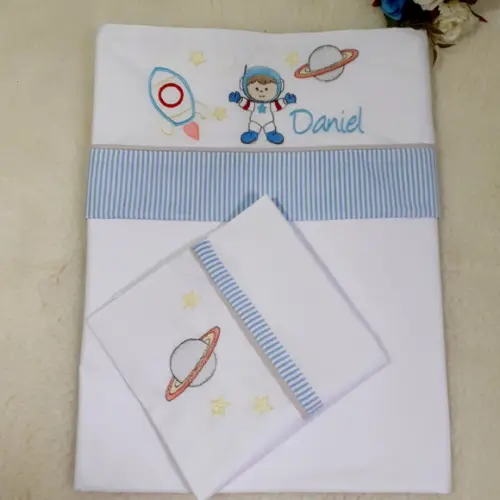 Lençol e Fronha de Mini Berço Personalizada Astronauta
