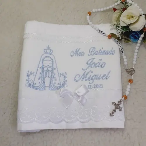 Toalha Batismo Nossa Senhora Aparecida e Vela Decorada