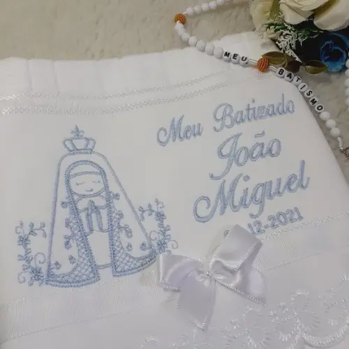 Toalha Batismo Nossa Senhora Aparecida e Vela Decorada