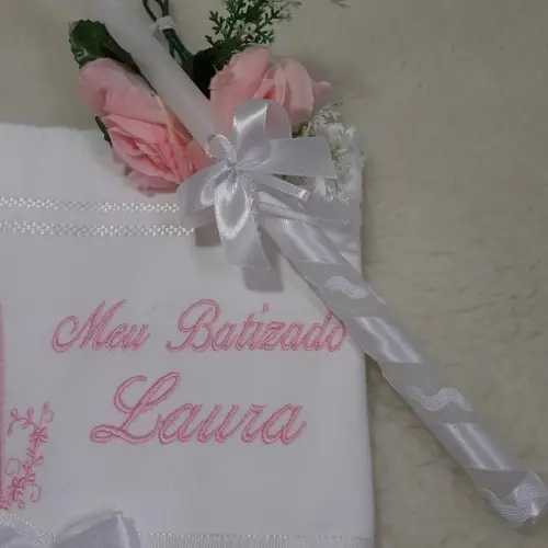 Toalha Batismo Nossa Senhora e Vela Decorada