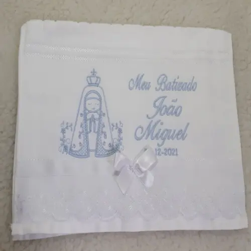 Toalha Batismo Nossa Senhora Aparecida e Vela Decorada