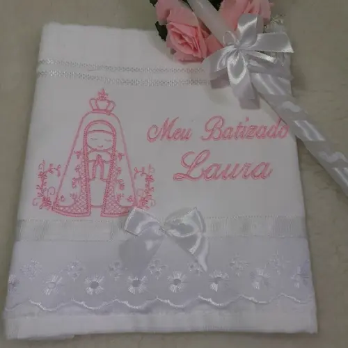 Toalha Batismo Nossa Senhora e Vela Decorada
