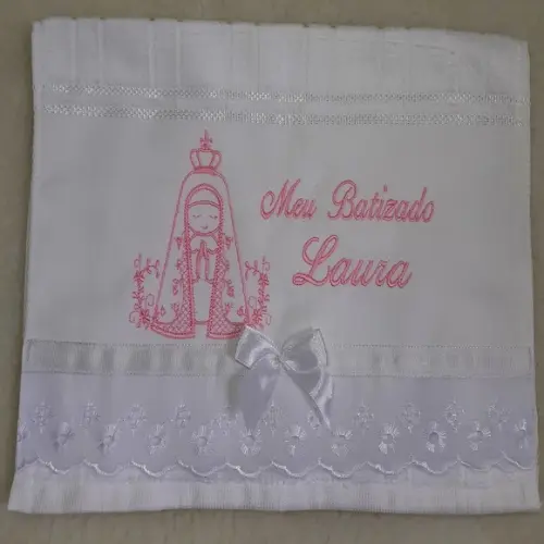 Toalha Batismo Nossa Senhora e Vela Decorada