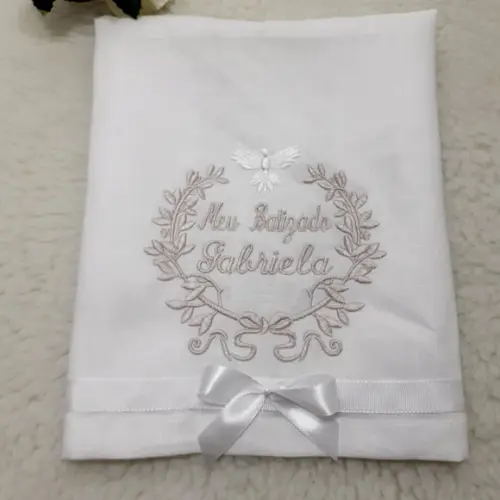 Toalha Batizado Cambraia de Linho Bordada Espirito Santo