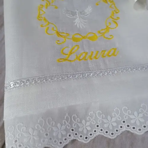 Toalha Batizado Cambraia Linho Espírito Santo Vela Decorada
