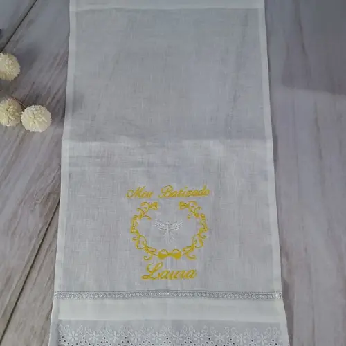 Toalha Batizado Cambraia Linho Espírito Santo Vela Decorada