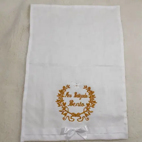 Toalha Batizado Cambraia Linho Vela Decorada e Fralda Boca