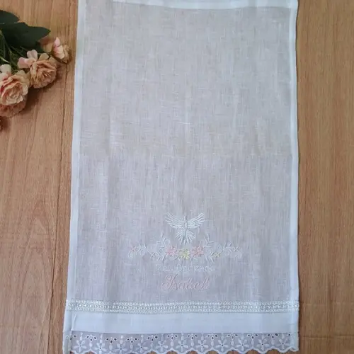 Toalha Batizado de Linho Personalizada Bordado Flores