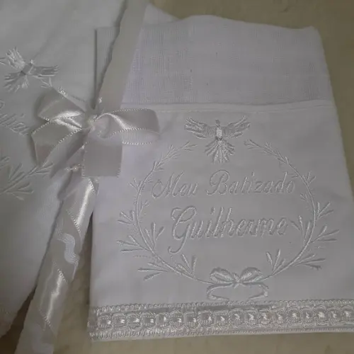 Toalha Batizado de Linho, Vela Decorada Fralda Personalizada