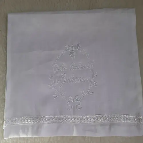 Toalha Batizado de Linho, Vela Decorada Fralda Personalizada