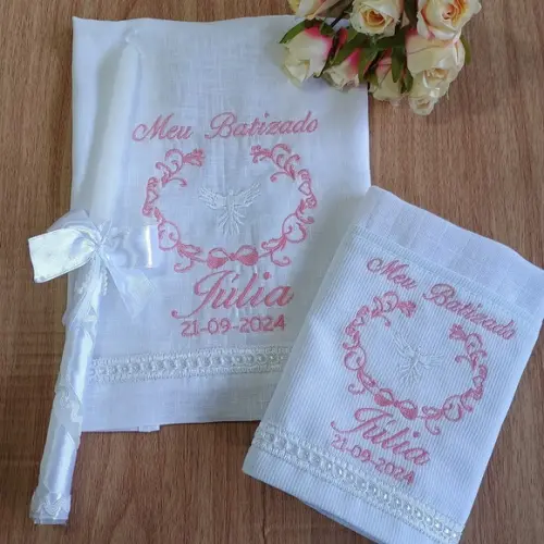 Toalha Batizado de Linho, Vela Decorada Fralda Personalizada