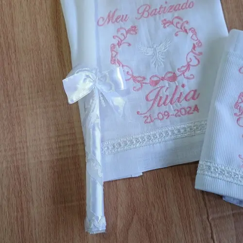 Toalha Batizado de Linho, Vela Decorada Fralda Personalizada