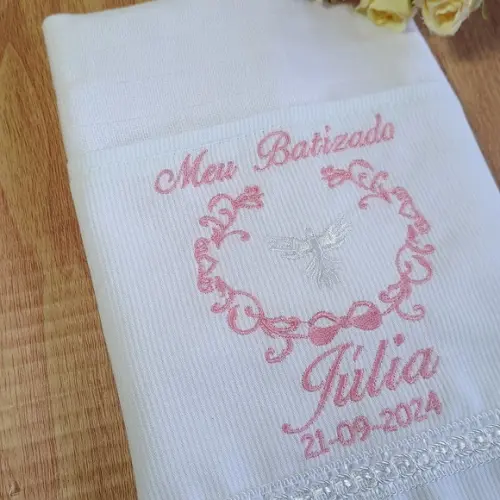 Toalha Batizado de Linho, Vela Decorada Fralda Personalizada