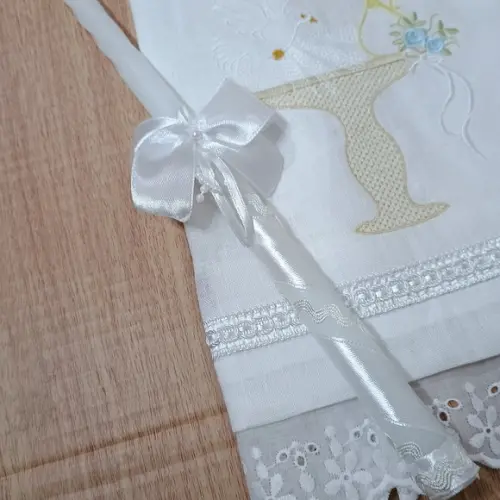 Toalha Batizado Linho Bordada Personalizada Vela Decorada