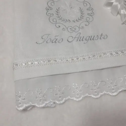 Toalha Batizado Linho, Vela e Fralda Boca Espírito Santo