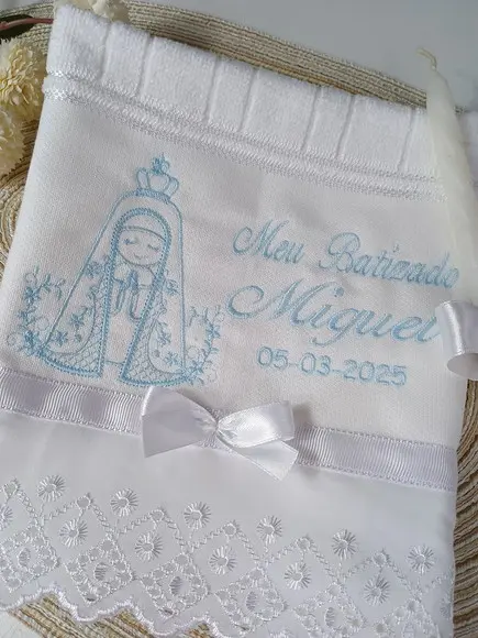 Toalha Batizado Nossa Senhora Aparecida e Vela Decorada