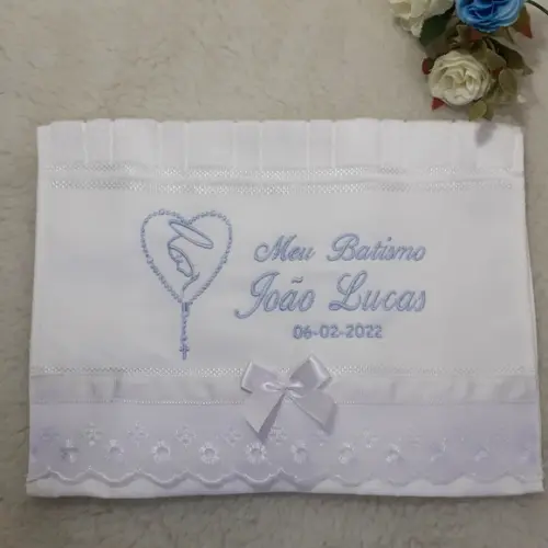 Toalha Batizado Personalizada Menino Terço Nossa Senhora