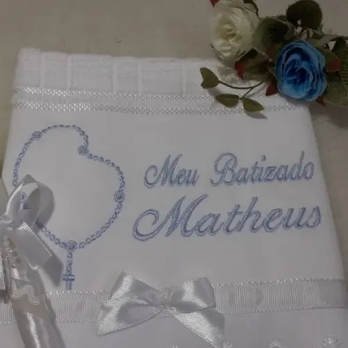 Toalha Batizado para Menino com Nome e Vela Decorada
