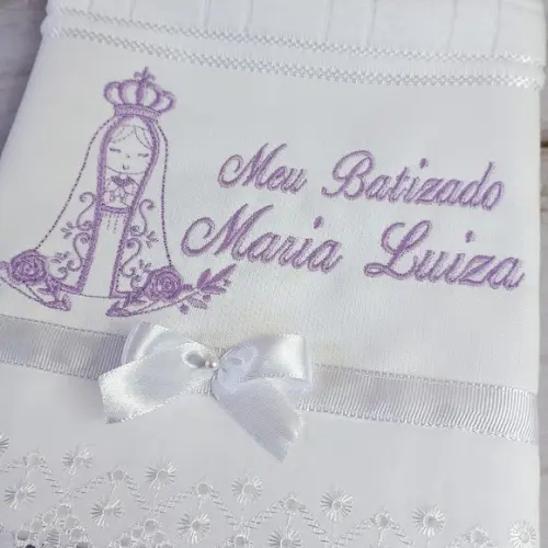 Toalha Batizado Personalizada Nossa Senhora e Vela Decorada