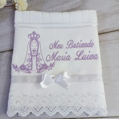 Toalha Batizado Personalizada Nossa Senhora e Vela Decorada