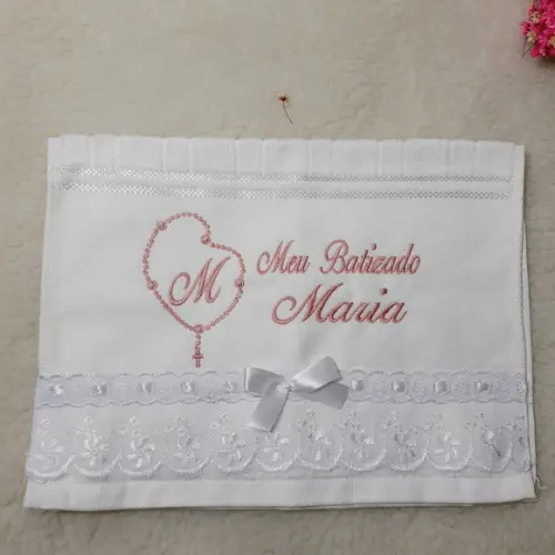 Toalha de Batizado Personalizada Bordada Nome Menina
