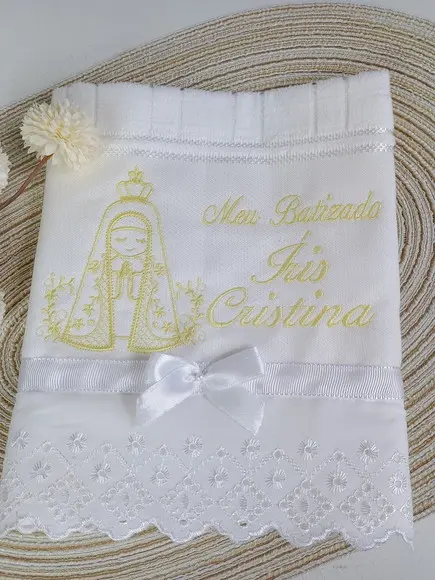 Toalha de Batizado Bordada Nossa Senhora Aparecida