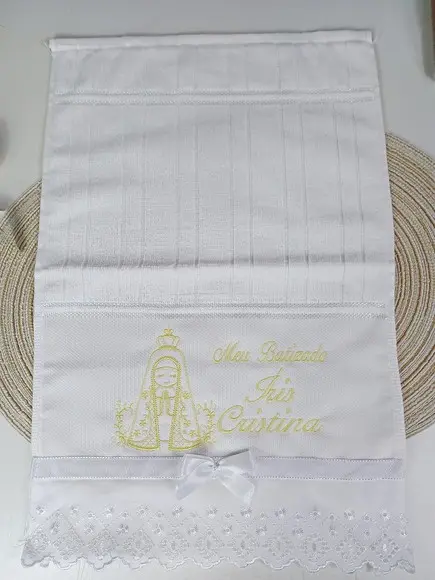Toalha de Batizado Bordada Nossa Senhora Aparecida