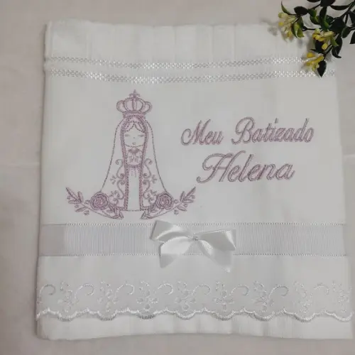 Toalha de Batizado Personalizada Bordada Senhora Aparecida