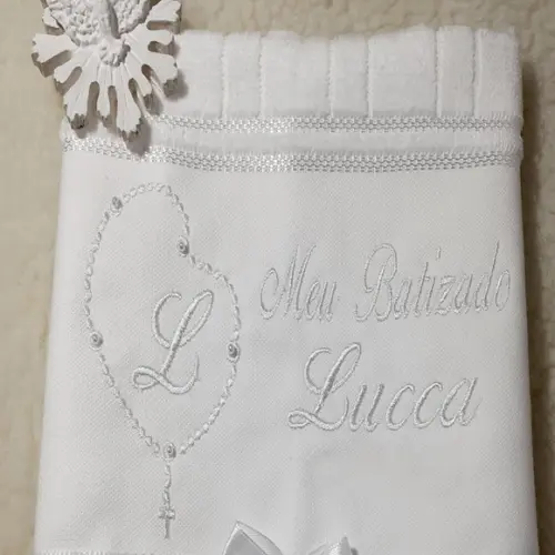 Toalha de Batizado Personalizada Bordado Branco