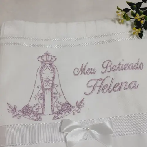 Toalha de Batizado Personalizada Bordada Senhora Aparecida