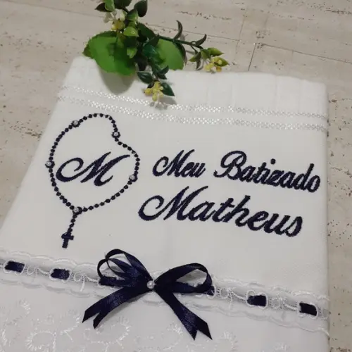 Toalha de Batizado Personalizada Bordado Nome Menino