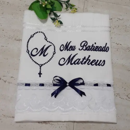 Toalha de Batizado Personalizada Bordado Nome Menino