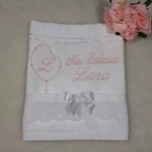 Toalha de Batizado Personalizada Nome Menina Terço