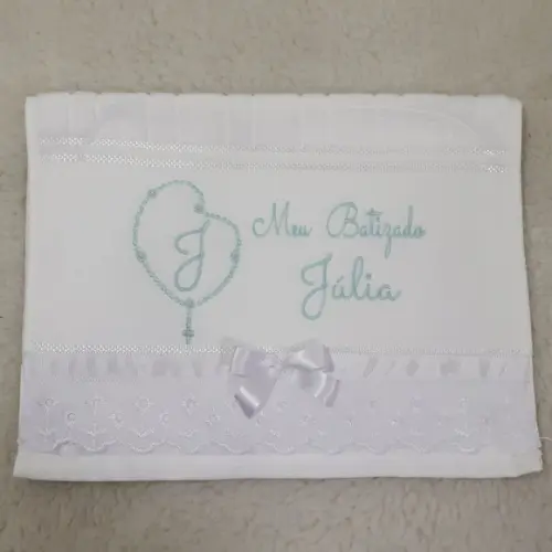 Toalha Lavabo de Batizado e Vela Decorada Menina