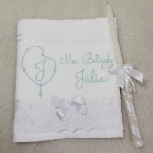 Toalha Lavabo de Batizado e Vela Decorada Menina