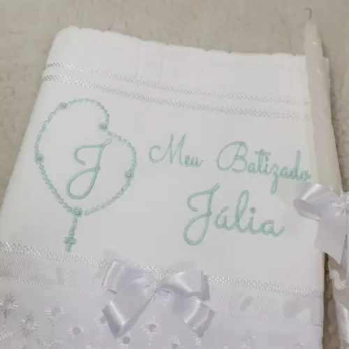 Toalha Lavabo de Batizado e Vela Decorada Menina