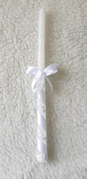 Toalha Linho Batismo Personalizada Anjinho e Vela Decorada