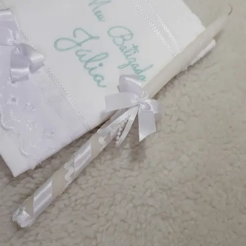 Toalha Lavabo de Batizado e Vela Decorada Menina
