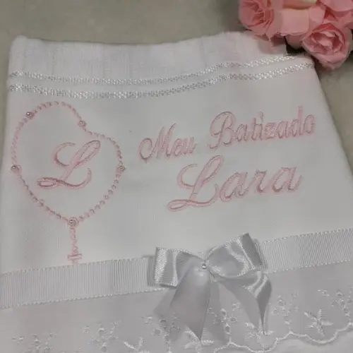 Toalha para Batizado Personalizada e Vela Decorada Menina