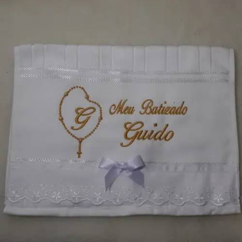 Toalha para Batizado Personalizada Dourado e Vela Decorada