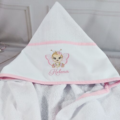 Toalha Banho de Capuz Personalizada Bordado Abelhinha