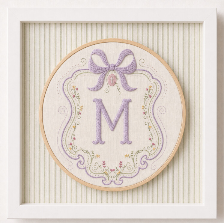 Quadro porta maternidade bordado personalizável