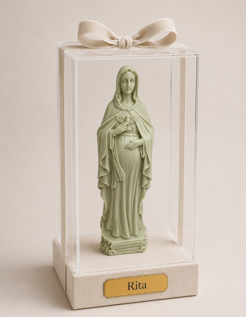 Cúpula de acrílico com a Virgem Maria grávida personalizável