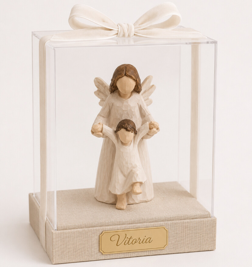 Lembrança cúpula de acrílico com anjo da guarda personalizáve