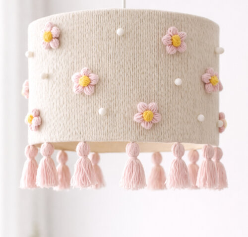 Cúpula abajur de macrame com flores personalizável